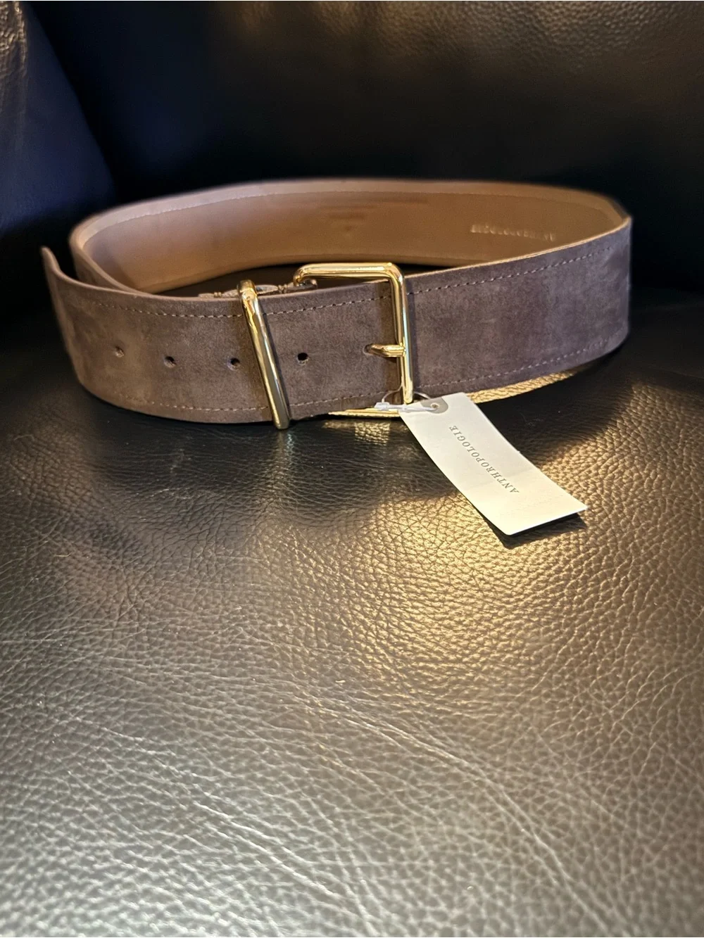 Anthropologie Brown Suede Belt with Gold Buckle 100% authentic Genuine Leather